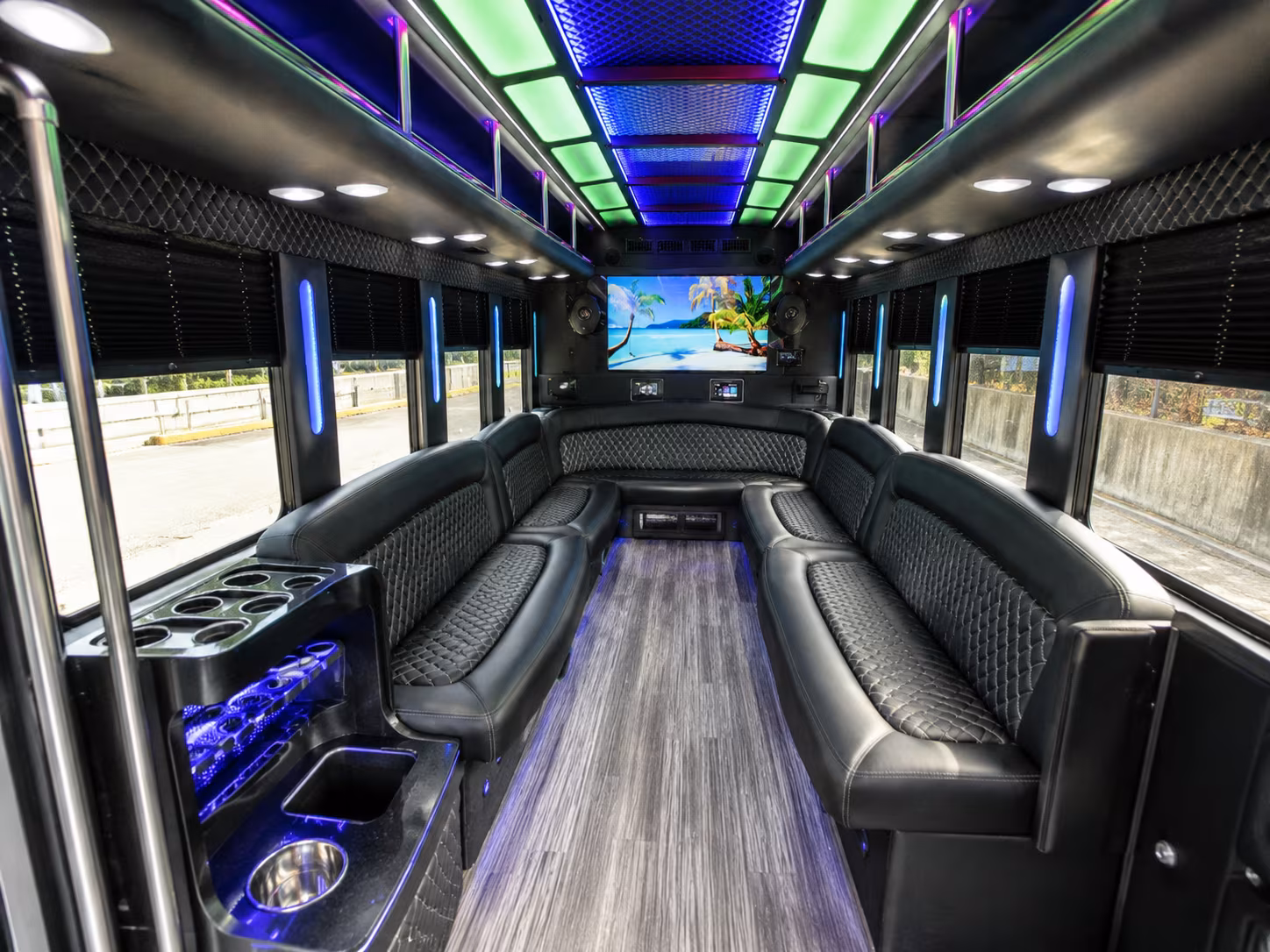 hammond 18 passenger party bus inside